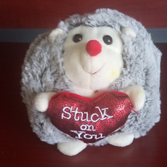 Spunky Hedgehog Bright Eyes With Red Heart and Nose 5" Fluffy Plush Stuffed Toy - Picture 1 of 6